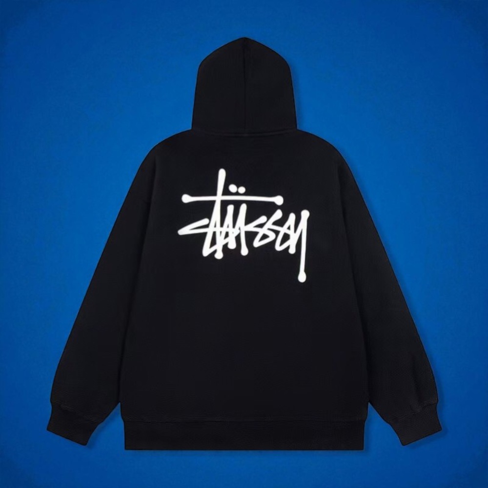 Stussy Black Hoodie with White Signature